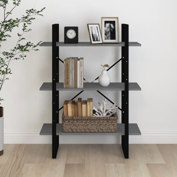 vidaXL bogreol med 3 hylder 80x30x105 cm massivt fyrretræ grå -  Bogskabe & reoler