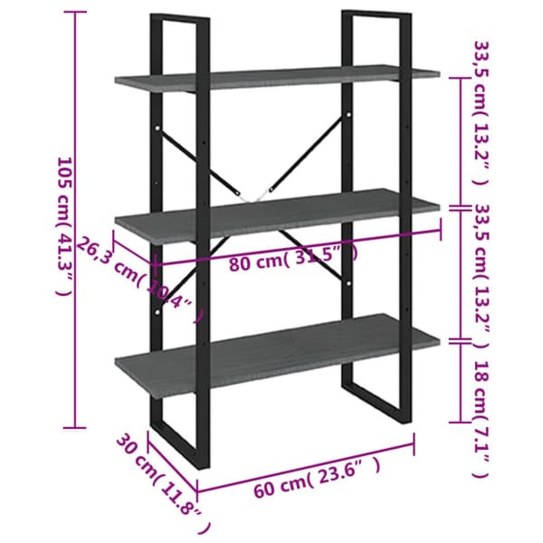 vidaXL bogreol med 3 hylder 80x30x105 cm massivt fyrretræ grå -  Bogskabe & reoler