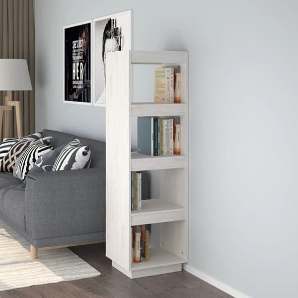 vidaXL bogreol/rumdeler 40x35x135 cm massivt fyrretræ hvid -  Bogskabe & reoler