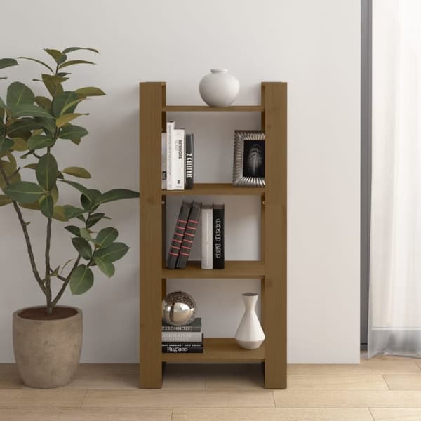 vidaXL Bokhylla/rumsavdelare honungsbrun 60x35x125 cm massivt trä -  Bokhyllor & fristående hyllor