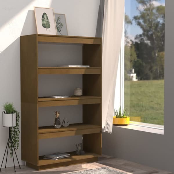 vidaXL bogreol/rumdeler 80x35x135 cm massivt fyrretræ gyldenbrun - Bogskabe & reoler
