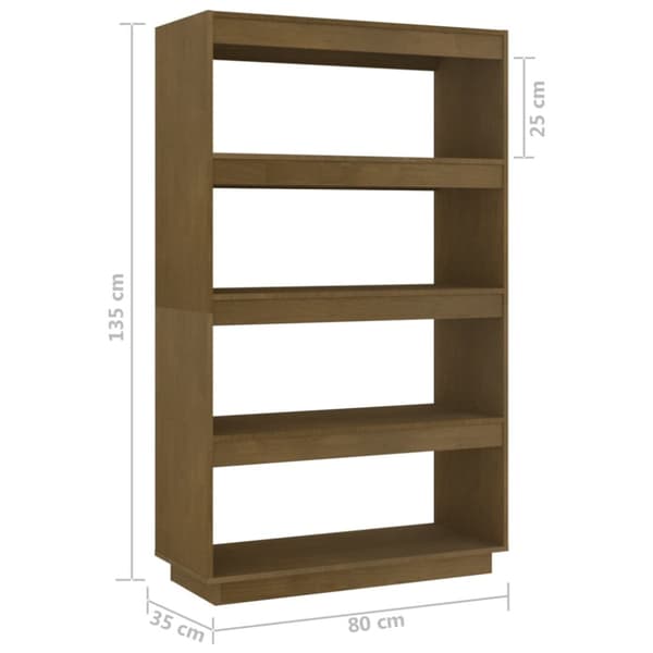 vidaXL bogreol/rumdeler 80x35x135 cm massivt fyrretræ gyldenbrun - Bogskabe & reoler