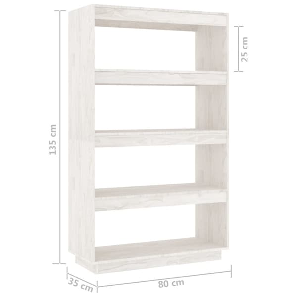 vidaXL bogreol/rumdeler 80x35x135 cm massivt fyrretræ hvid - Bogskabe & reoler