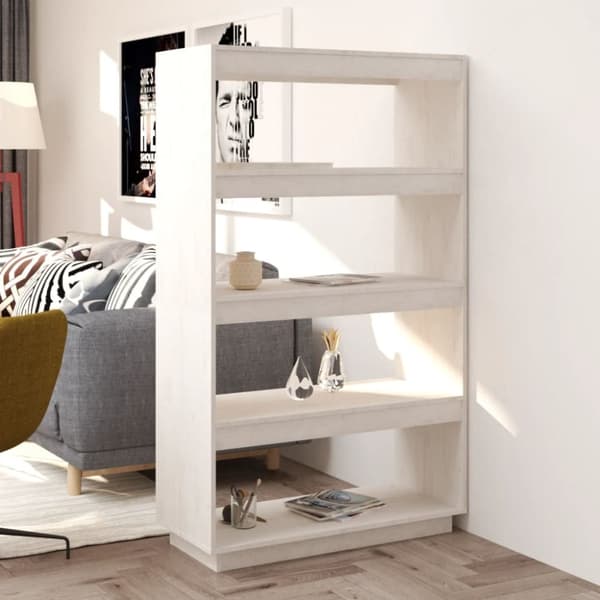 vidaXL bogreol/rumdeler 80x35x135 cm massivt fyrretræ hvid -  Bogskabe & reoler