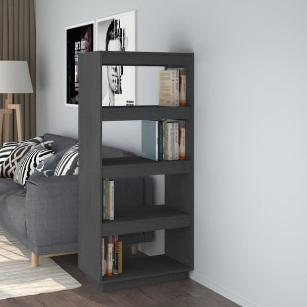 vidaXL bogreol/rumdeler 60x35x135 cm massivt fyrretræ grå -  Bogskabe & reoler