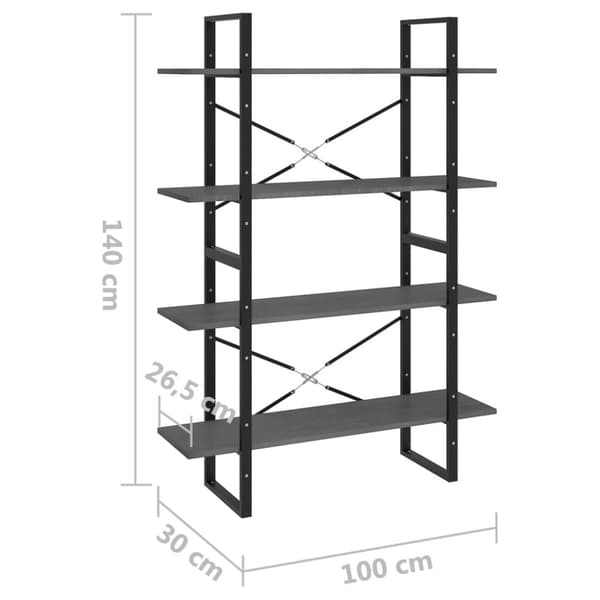 vidaXL 4-tasoinen kirjahylly harmaa 100x30x140 cm täysi mänty -  Kirjahyllyt