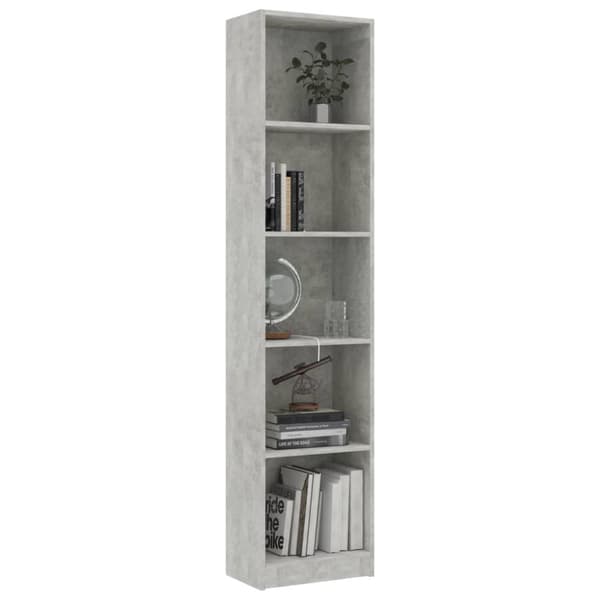 vidaXL bogreol med 5 hylder 40x24x175 cm konstrueret træ betongrå -  Bogskabe & reoler
