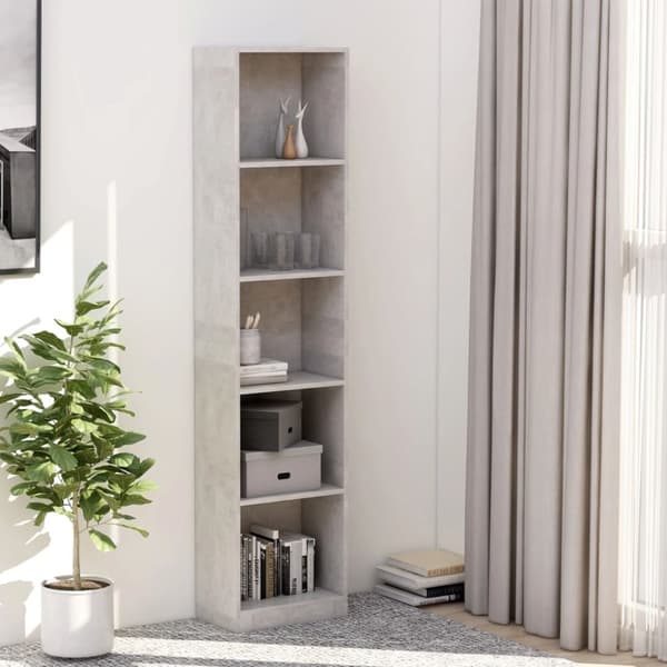 vidaXL bogreol med 5 hylder 40x24x175 cm konstrueret træ betongrå -  Bogskabe & reoler