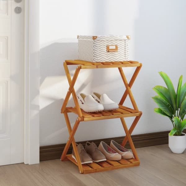 vidaXL Hopfällbar hylla 3 hyllplan brun 43x31x63 cm massivt akaciaträ -  Bokhyllor & fristående hyllor
