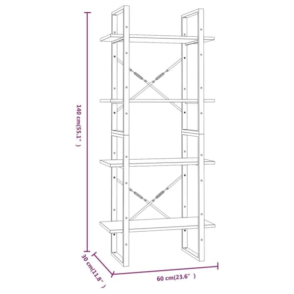 vidaXL bogreol m. 4 hylder 60x30x140 cm konstrueret træ grå sonoma - Bogskabe & reoler