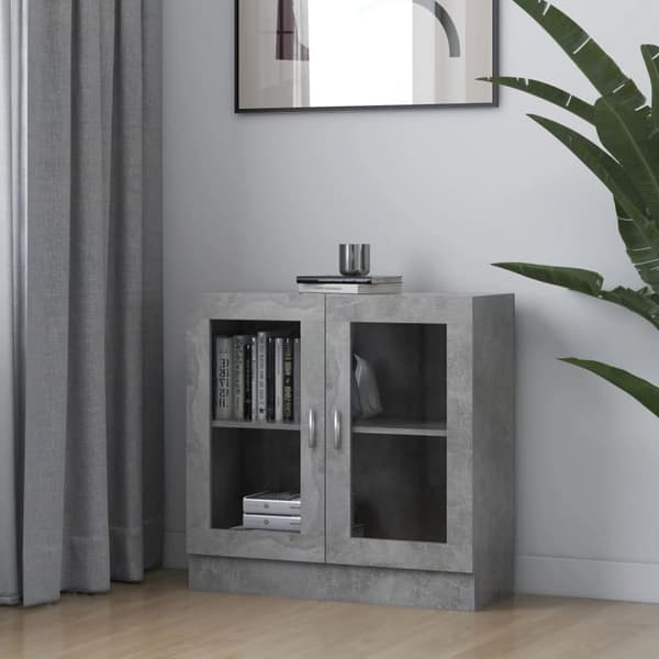 vidaXL vitrineskab 82,5x30,5x80 cm konstrueret træ betongrå -  Bogskabe & reoler