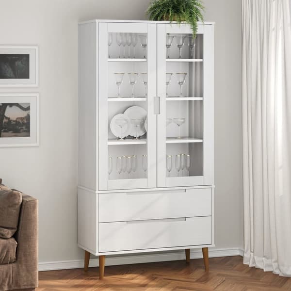 vidaXL vitrineskab MOLDE 90x35x175 cm massivt fyrretræ hvid -  Bogskabe & reoler