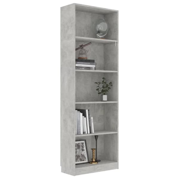 vidaXL bogreol med 5 hylder 60 x 24 x 175 cm spånplade betongrå -  Bogskabe & reoler