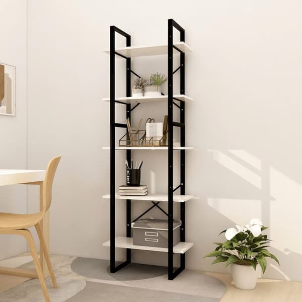 vidaXL bogreol med 5 hylder 60x30x175 cm fyrretræ hvid -  Bogskabe & reoler