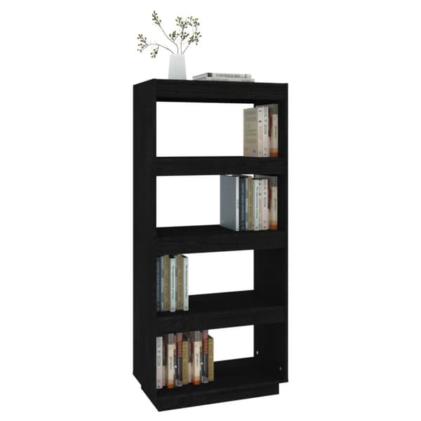 vidaXL bogreol/rumdeler 60x35x135 cm massivt fyrretræ sort - Bogskabe & reoler