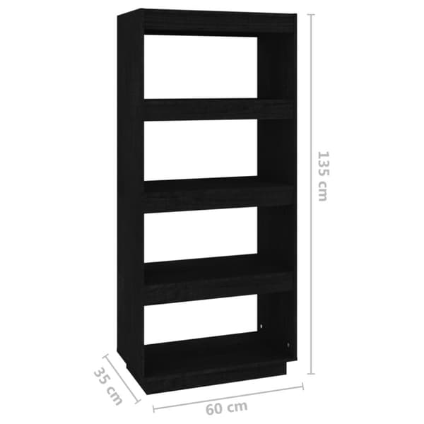vidaXL bogreol/rumdeler 60x35x135 cm massivt fyrretræ sort - Bogskabe & reoler