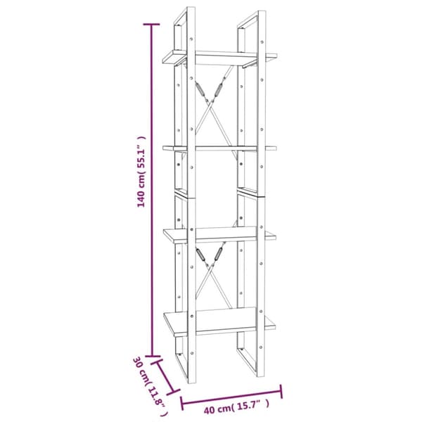 vidaXL bogreol m. 4 hylder 40x30x140 cm konstrueret træ grå sonoma - Bogskabe & reoler