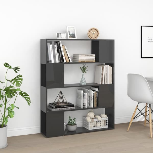 vidaXL Kirjahylly/tilanjakaja korkeakiilto harmaa 100x24x124 cm - Kirjahyllyt