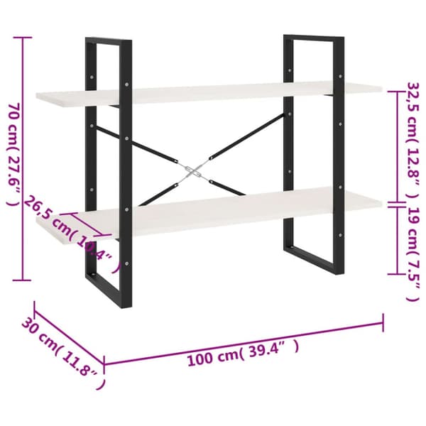 vidaXL bogreol med 2 hylder 100x30x70 cm massivt fyrretræ hvid -  Bogskabe & reoler