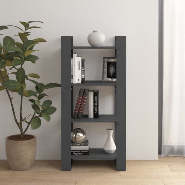 vidaXL bogreol/rumdeler 60x35x125 cm massivt træ grå -  Bogskabe & reoler