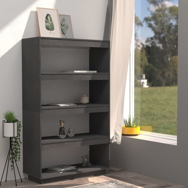 vidaXL Kirjahylly/tilanjakaja harmaa 80x35x135 cm täysi mänty - Kirjahyllyt
