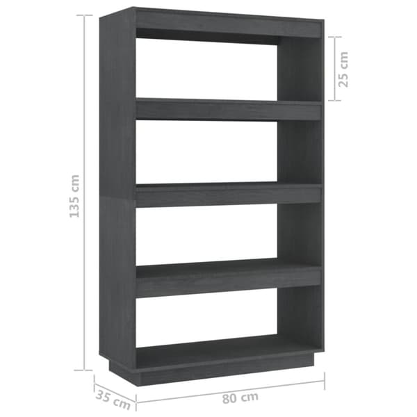 vidaXL Kirjahylly/tilanjakaja harmaa 80x35x135 cm täysi mänty - Kirjahyllyt