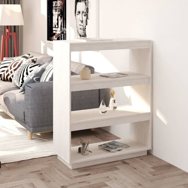 vidaXL bogreol/rumdeler 80x35x103 cm massivt fyrretræ hvid -  Bogskabe & reoler