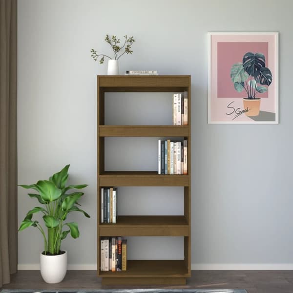 vidaXL bogreol/rumdeler 60x35x135 cm massivt fyrretræ gyldenbrun -  Bogskabe & reoler