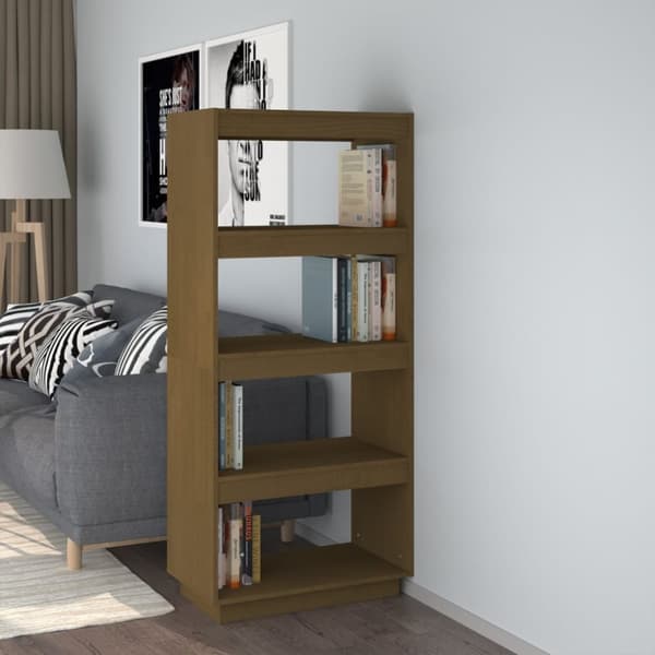 vidaXL bogreol/rumdeler 60x35x135 cm massivt fyrretræ gyldenbrun -  Bogskabe & reoler