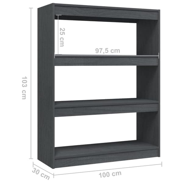 vidaXL bogskab/rumdeler 100x30x103 cm massivt fyrretræ grå -  Bogskabe & reoler