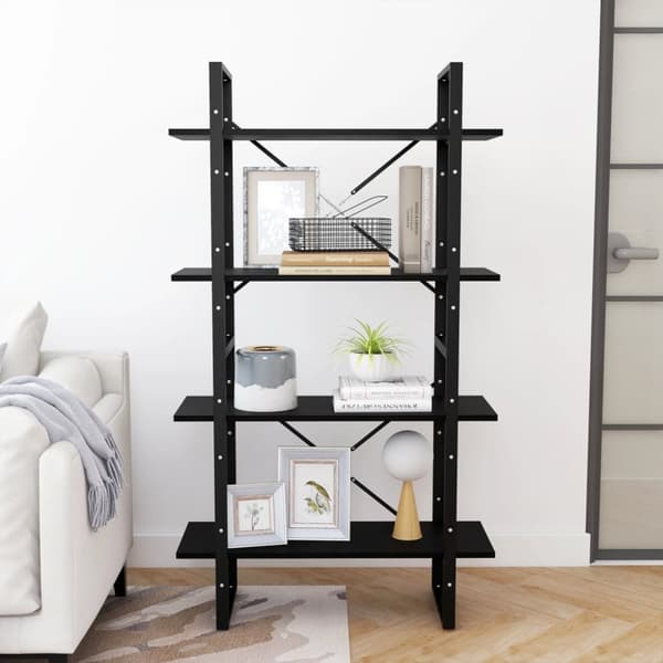 vidaXL bogreol med 4 hylder 80x30x140 cm massivt fyrretræ sort -  Bogskabe & reoler