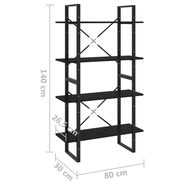 vidaXL bogreol med 4 hylder 80x30x140 cm massivt fyrretræ sort -  Bogskabe & reoler
