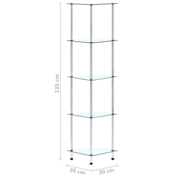 vidaXL reol 5 hylder 30x30x130 hærdet glas transparent -  Bogskabe & reoler