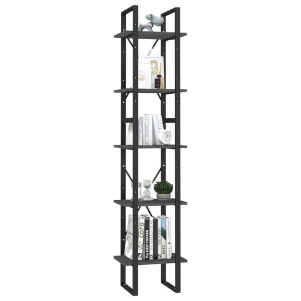 vidaXL bogreol med 5 hylder 40x30x175 cm fyrretræ grå - Bogskabe & reoler