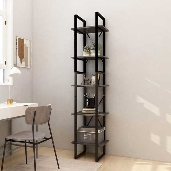 vidaXL bogreol med 5 hylder 40x30x175 cm fyrretræ grå -  Bogskabe & reoler