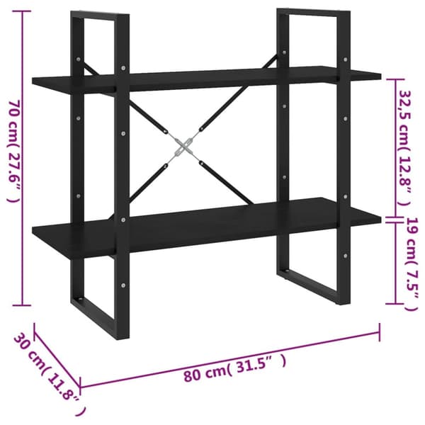 vidaXL 2-tasoinen kirjahylly musta 80x30x70 cm täysi mänty - Kirjahyllyt