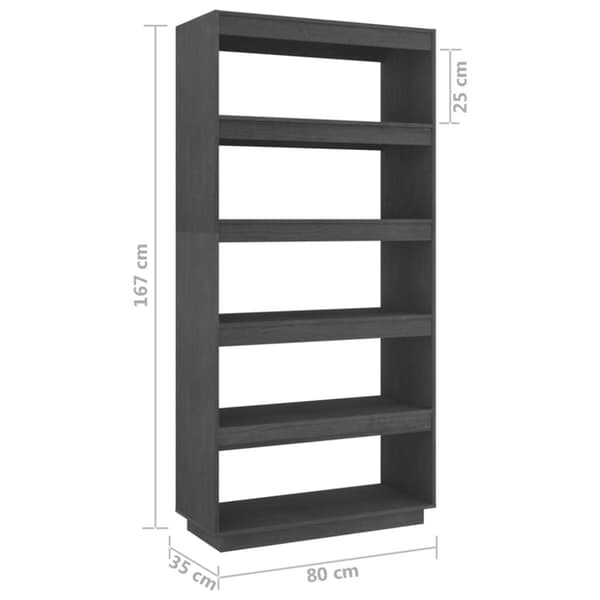 vidaXL bogreol/rumdeler 80x35x167 cm massivt fyrretræ grå -  Bogskabe & reoler