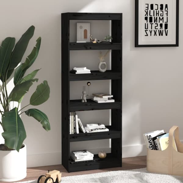 vidaXL Kirjahylly/tilanjakaja musta 60x30x167,5 cm täysi mänty -  Kirjahyllyt
