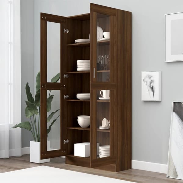 vidaXL Vitriinikaappi ruskea tammi 82,5x30,5x185,5 cm tekninen puu -  Kirjahyllyt