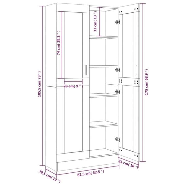 vidaXL Vitriinikaappi ruskea tammi 82,5x30,5x185,5 cm tekninen puu -  Kirjahyllyt