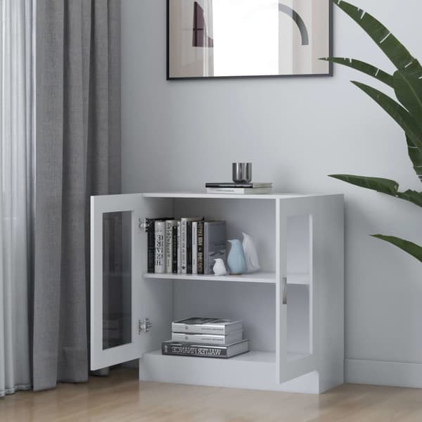 vidaXL vitrineskab 82,5x30,5x80 cm konstrueret træ hvid -  Bogskabe & reoler