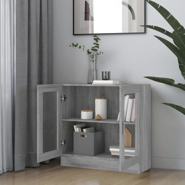 vidaXL vitrineskab 82,5x30,5x80 cm konstrueret træ grå sonoma-eg - Bogskabe & reoler