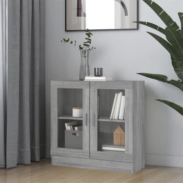 vidaXL vitrineskab 82,5x30,5x80 cm konstrueret træ grå sonoma-eg - Bogskabe & reoler