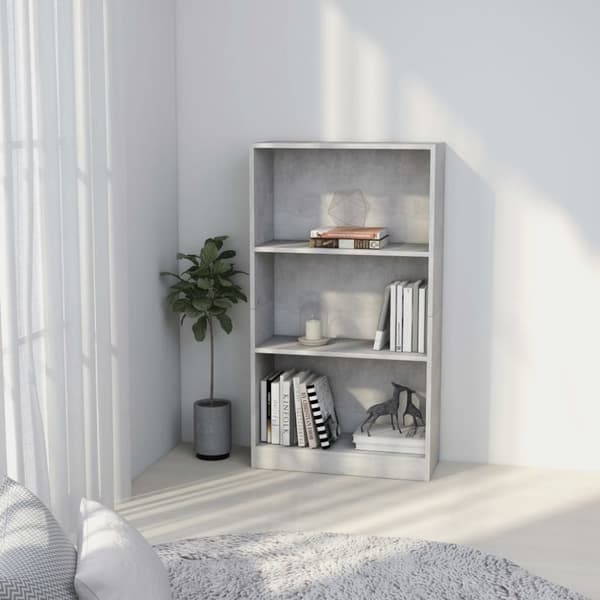 vidaXL bogreol med 3 hylder 60x24x109 cm konstrueret træ betongrå -  Bogskabe & reoler