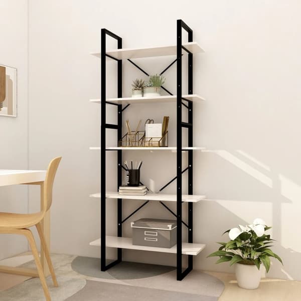 vidaXL bogreol med 5 hylder 80x30x175 cm fyrretræ hvid -  Bogskabe & reoler