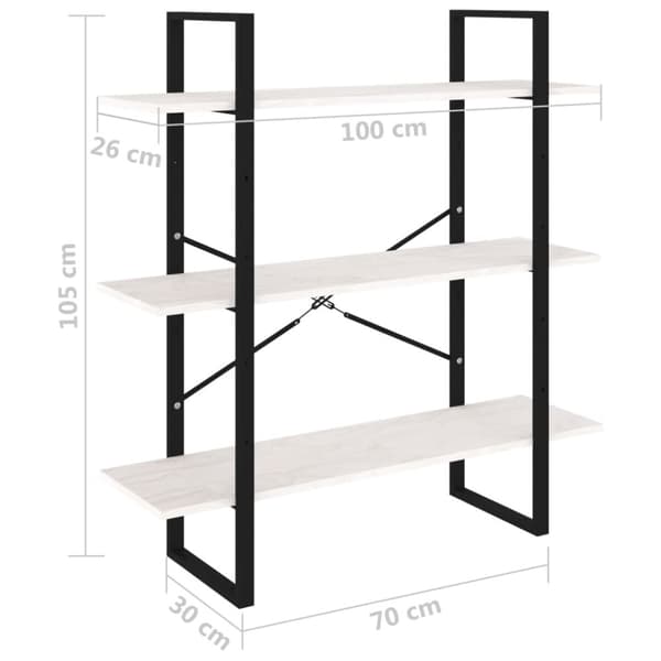 vidaXL bogreol med 3 hylder 100x30x105 cm massivt fyrretræ hvid -  Bogskabe & reoler