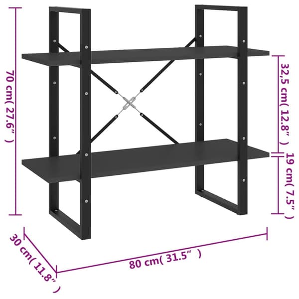 vidaXL Bokhylla 2 hyllplan grå 80x30x70 cm konstruerat trä - Bokhyllor & fristående hyllor