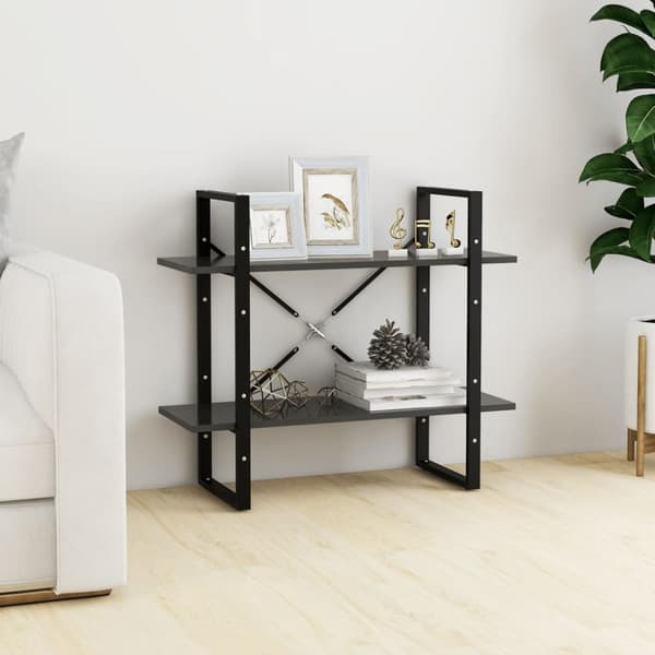 vidaXL Bokhylla 2 hyllplan grå 80x30x70 cm konstruerat trä - Bokhyllor & fristående hyllor