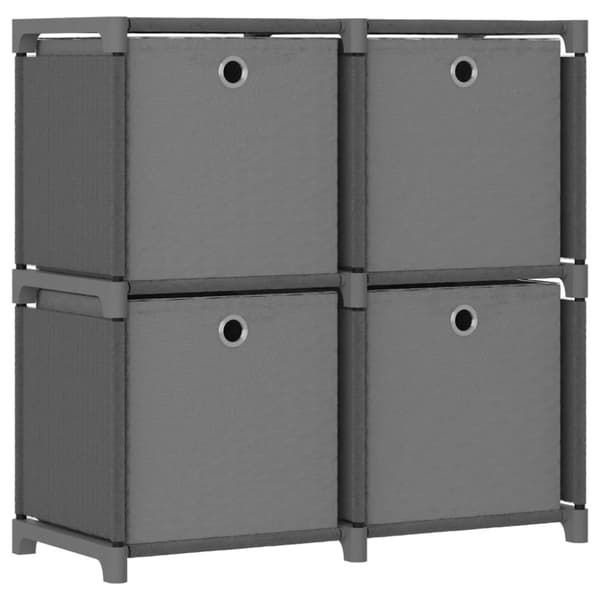 vidaXL 4 kuution esittelyhylly + laatikot harmaa 69x30x72,5 cm kangas -  Kirjahyllyt