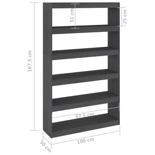 vidaXL bogreol/rumdeler 100x30x167,5 cm massivt fyrretræ grå -  Bogskabe & reoler